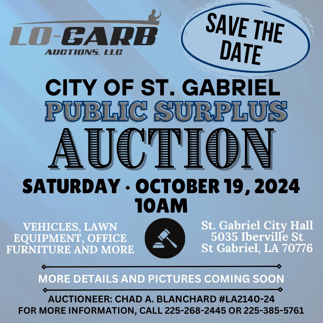 Lo-Carb Auctions - City of St Gabriel Public Surplus Auction Saturday October 19 2024