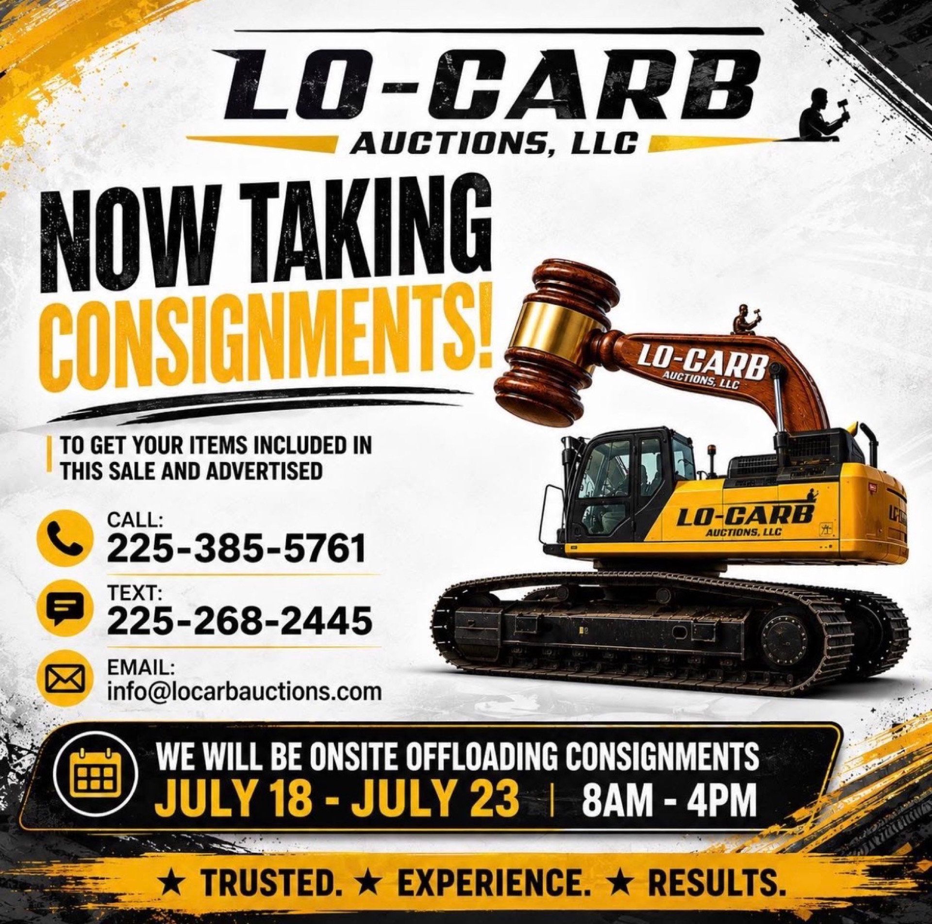 Lo-Carb Auctions Taking Consignments July 18-23 2026